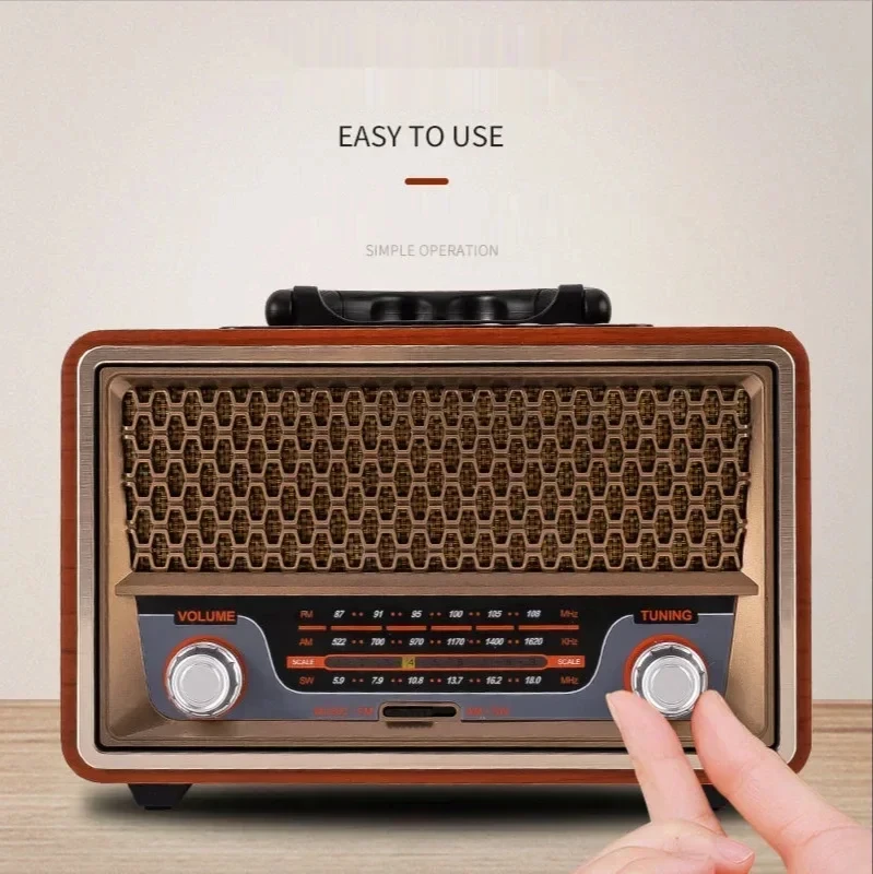 

Caixa de som Bluetooth Wooden Vintage Bluetooth Speaker Home Portable Radio Music Player AM/FM/SW Multifunctional Subwoofer