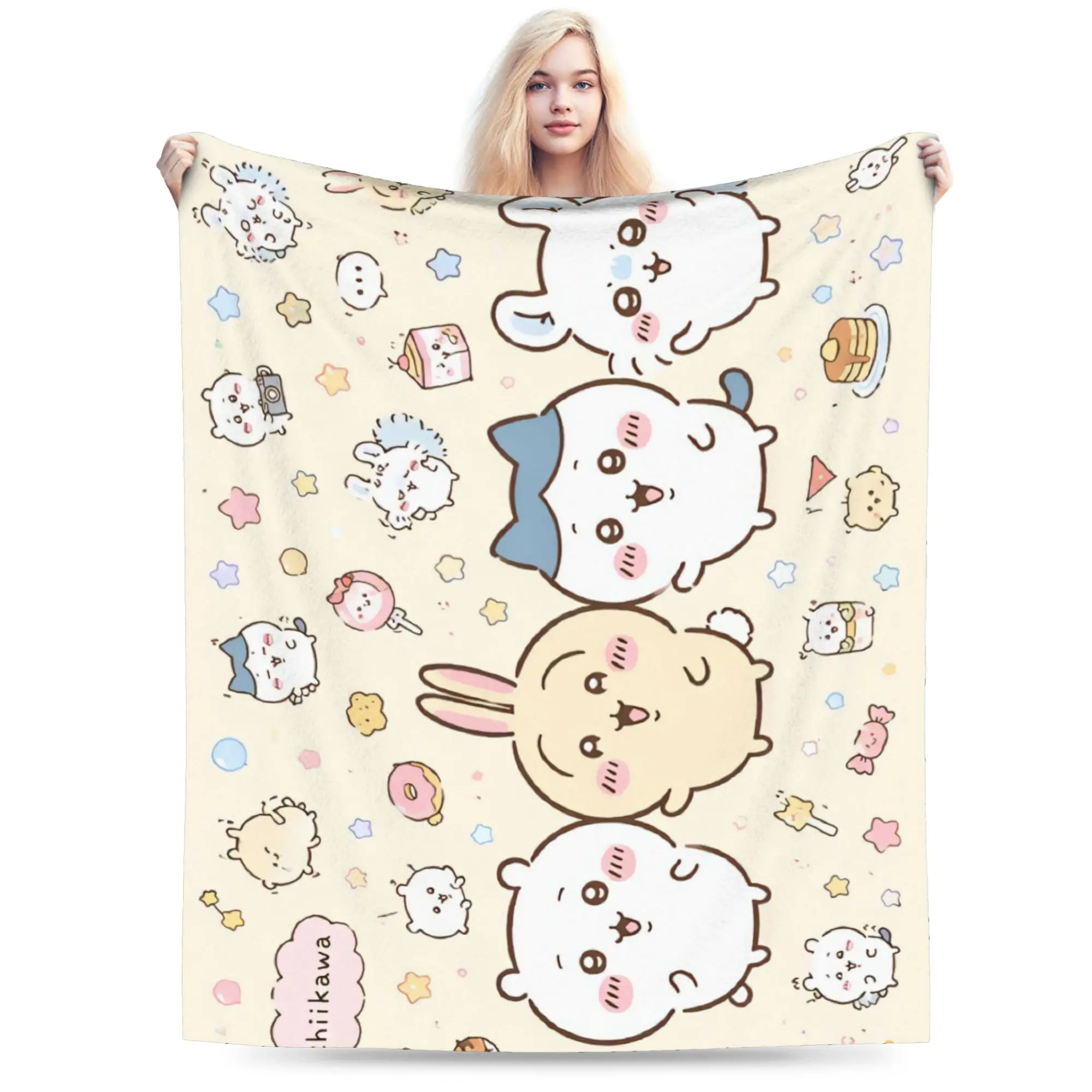Cute Kawaii C-ChiikawaS Cartoon Movie Flannel Blankets  Soft Warm Throw Blanket for Home Decor Bedspread Sofa Bed Cover