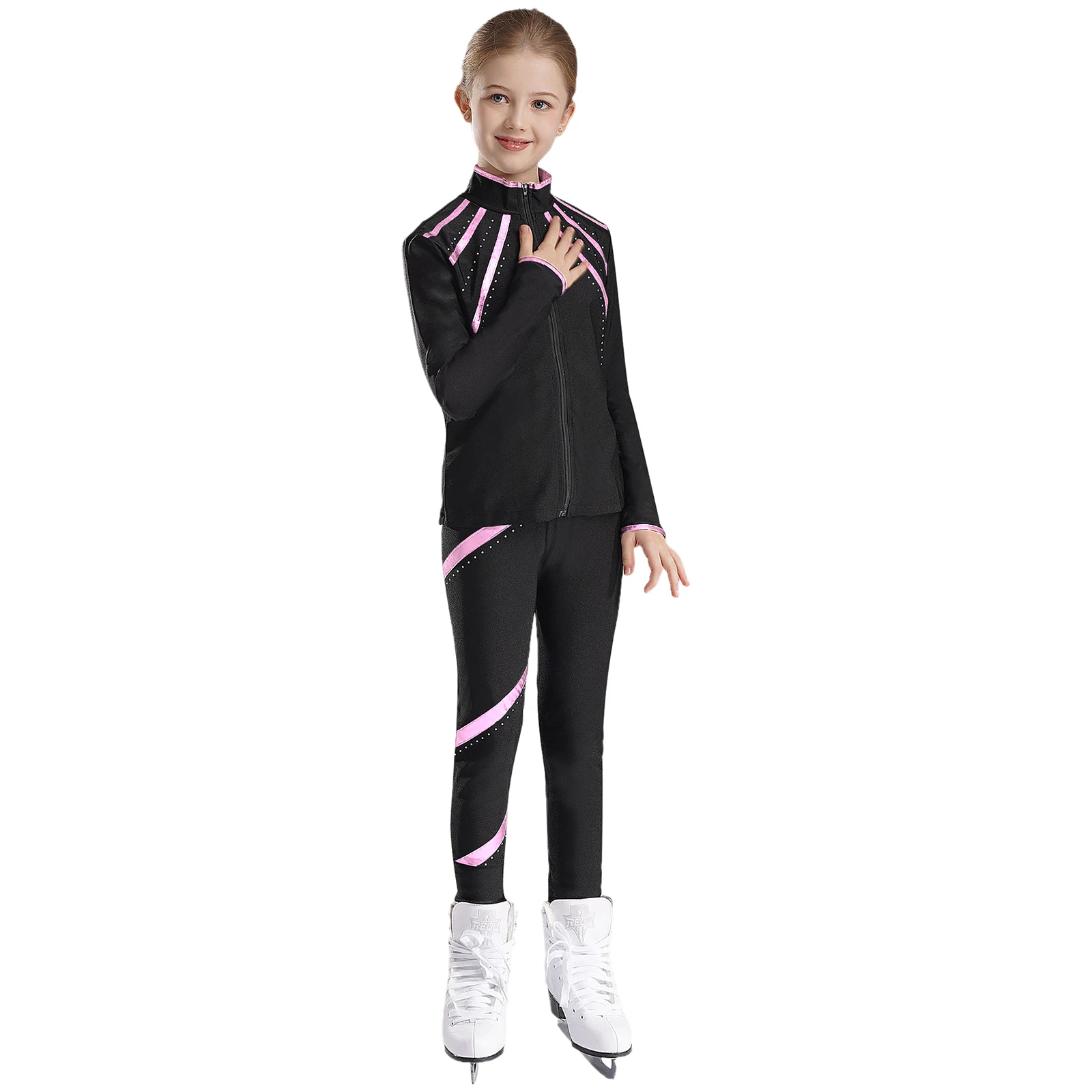 Crianças roupas de patinação artística jaqueta + calças crianças acrobacia ginástica ballet dança traje adolescentes meninas ternos atléticos