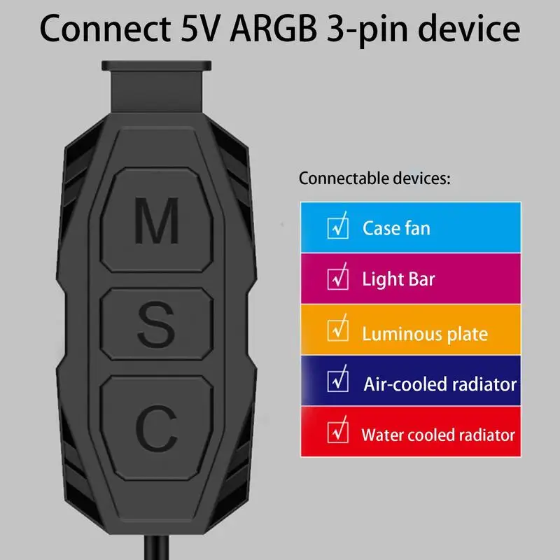 Controlador ARGB Mini Cable de extensión RGB de 5V, controlador ARGB estable de 3 pines, Conector de tira LED, Cable de extensión