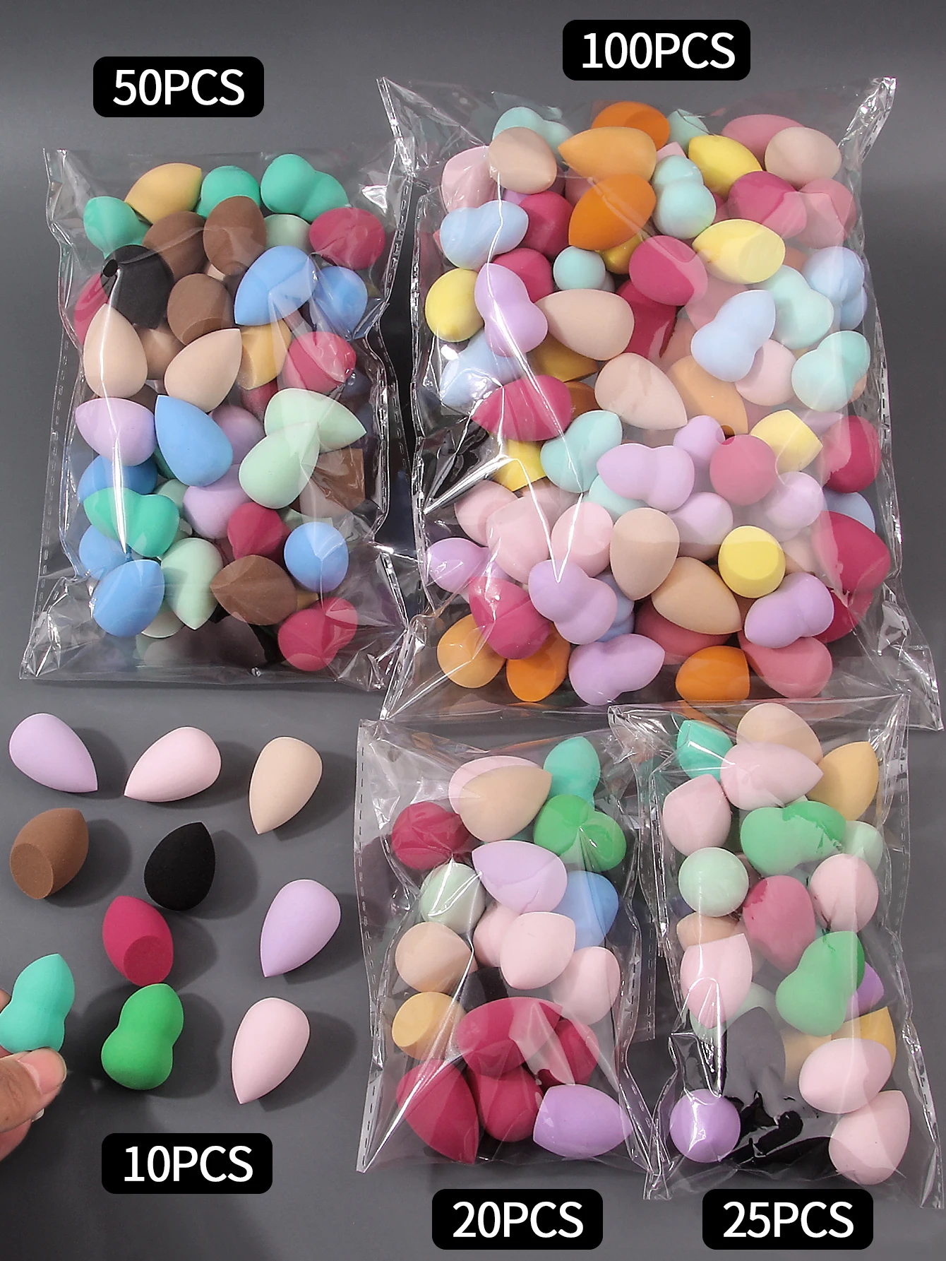Éponges de maquillage sans latex, 10/20/25/50/100 pièces |   Couleurs et formes aléatoires pour liquide/crème/poudre |   Ensemble de mélange d'éponges de beauté en vrac