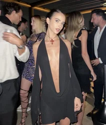 I.AM.GIA Sexy street deep V low neckline off-the-shoulder long sleeveshanging neck strappy dress