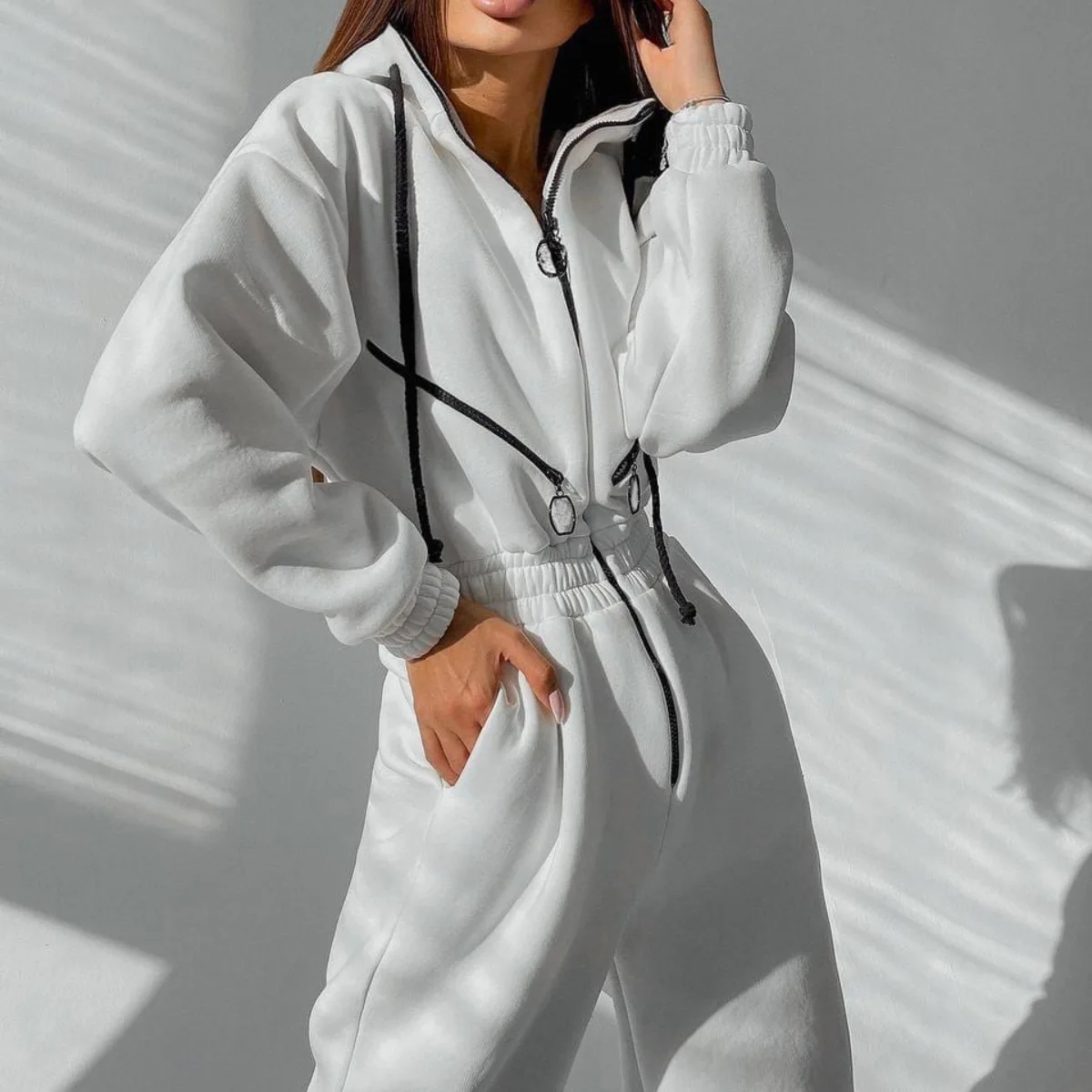 New Elegant Hoodies Jumpsuit Korea Fashion Women Long Sleeve One Piece Outfit Warm Overalls Winter Sportwear Rompers Tracksuits