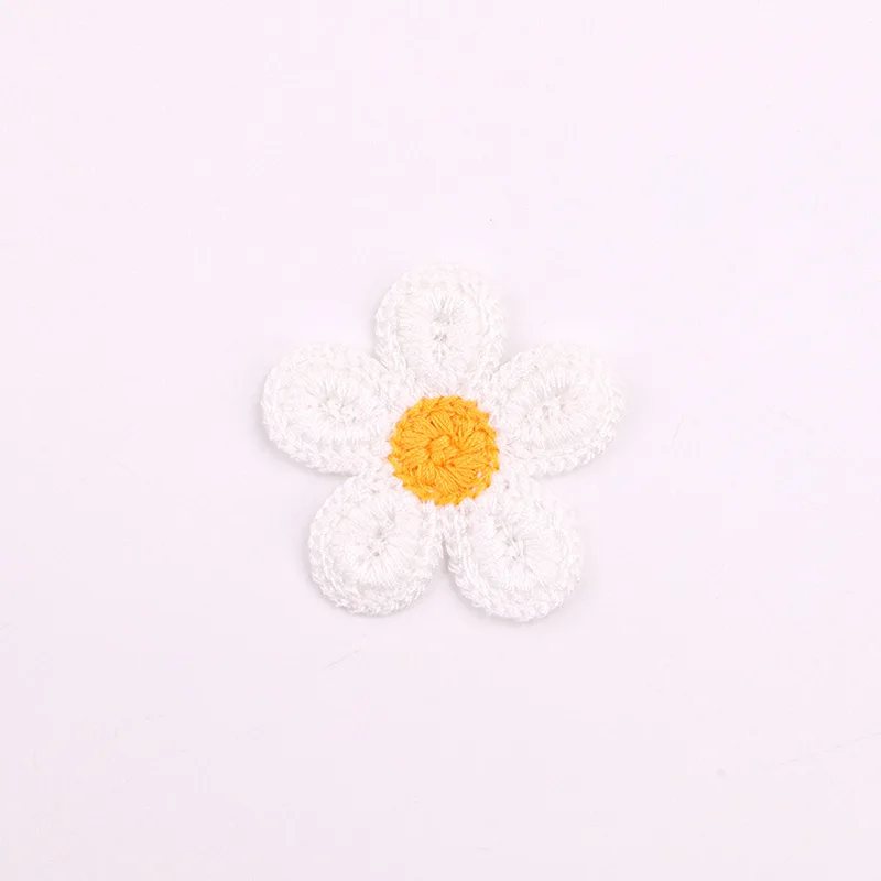 10PCS Sun flower decorative cloth stickers DIY headwear accessories woven two-color five-leaf flower knitted cloth stickers