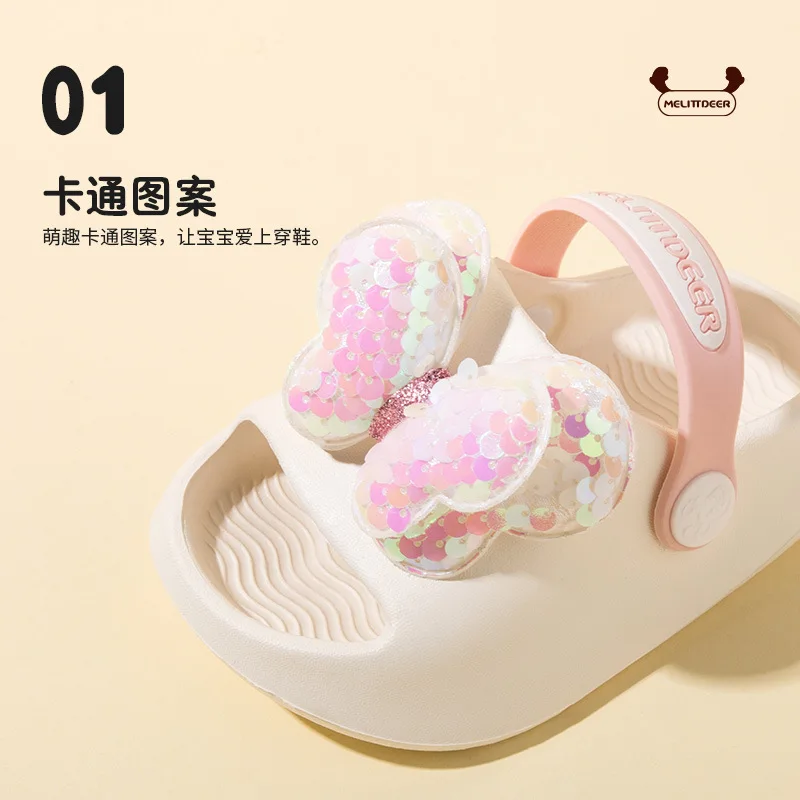 Kids Slippers Girls Boys Cartoon Bow Bow Hole Shoes Baby Breathable Hardy Sandals Summer