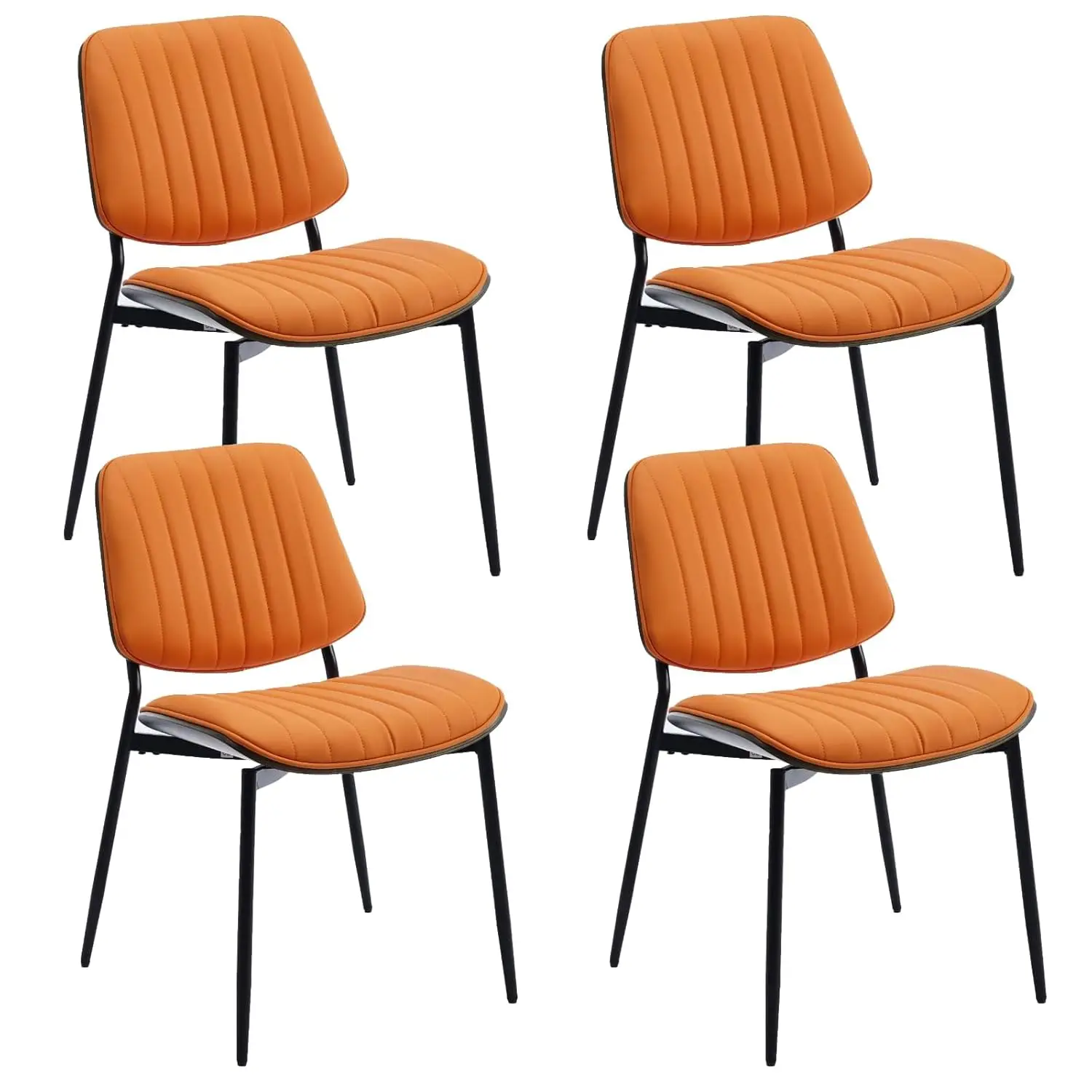 

Современные обеденные стулья из искусственной кожи, комплект из 4 штук, металлические ножки, изогнутая спинка из гнутой древесины, обивка из оранжевого полиуретана, для кухни и гостиной, на заказ