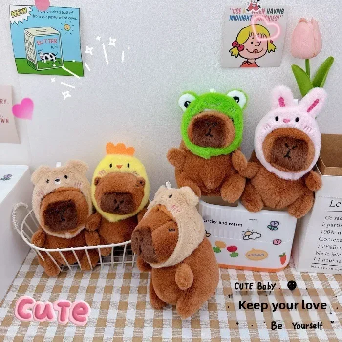 Jouet en peluche Capybara mignon, pendentif cochon d'inde de dessin animé, poupée en peluche douce, sac à dos, porte-clés de voiture, décor, cadeau pour enfant