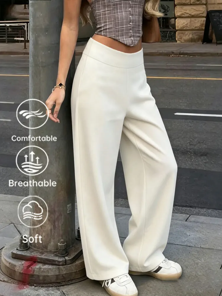 Damen-Hose mit geradem Bein, einfarbig, weich, hohe Taille, weites Bein, Yoga-Leggings, atmungsaktiv, lockere Jogginghose für Fitness, Laufen, Alltagskleidung – Detail 2