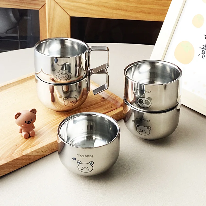 

304 Stainless Steel Double-layer Children's Cup, Household Baby Drinking Cup, Milk Cup with Handle