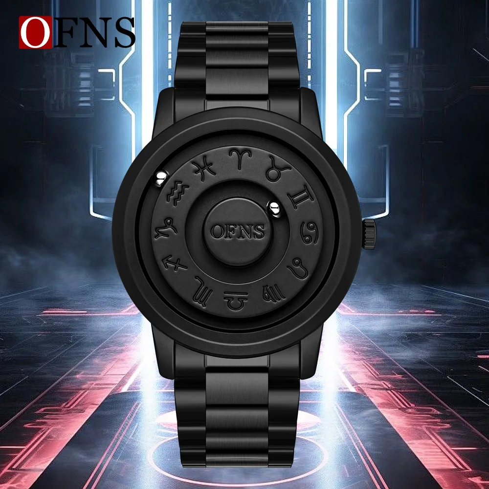 OFNS 1553 1556 New Product Fashion Men's Quartz Watch Magnetic Iron Ball Rotating Creative Dial Men's Luxury Simple Clock Gifts