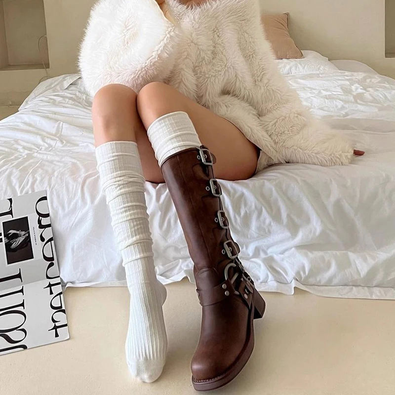 1/3 Pairs Fashion JK Stockings For Women Autumn Winter Black White Vertical Striped Korean Style Calf Socks Knee High Stockings