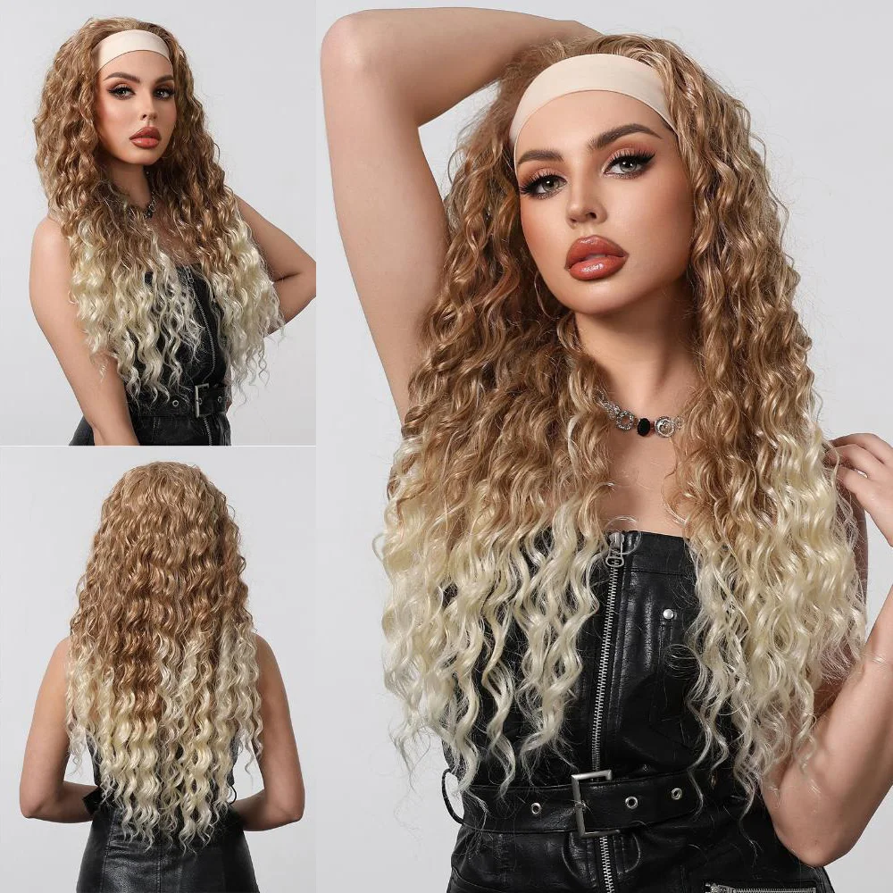 

24-Inch Headband Wig Synthetic Curly Hair/Long Straight Hair Heat-Resistant Wig Suitable For Women'S Halloween Daily Party