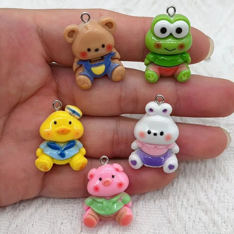 10Pcs Cute Animals Rabbit Frog Bear Charms Resin Flat Back Cabochon Necklace Earrings Making diy Jewelry Pendants