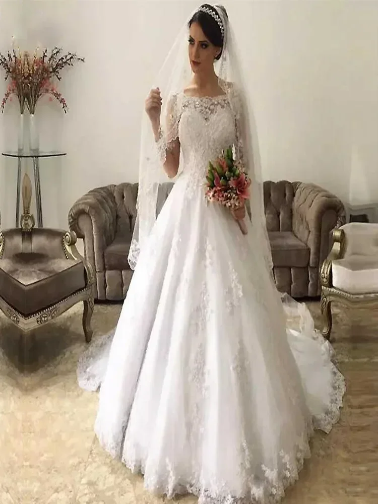 Abiti da sposa personalizzati più nuovi con spalle scoperte Sweep Train maniche lunghe Vestido De Novia 2023 Boda Elegante Abiti da sposa