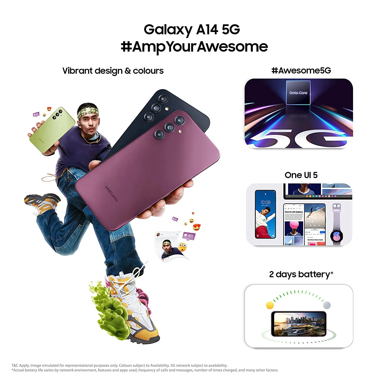 Imagem -02 - Samsung-galaxy A14 4g Smartphone Celular Android 13 6.6 Tela 90hz 5000mah Bateria 50mp Câmera Tripla Original Novo 2023