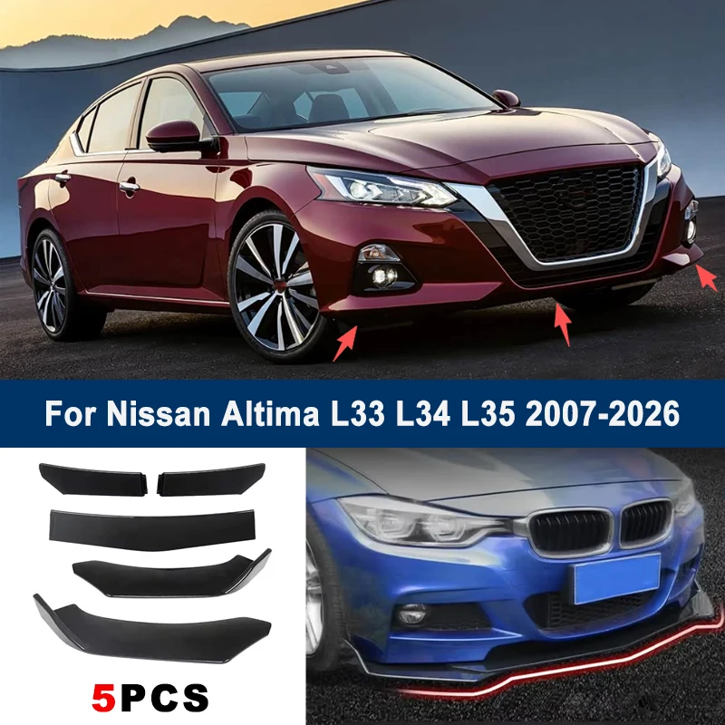 

Регулируемый комплект из 5 секционных сплиттеров переднего бампера для Nissan Altima L33 L34 L35 2007-2026, спортивный обвес