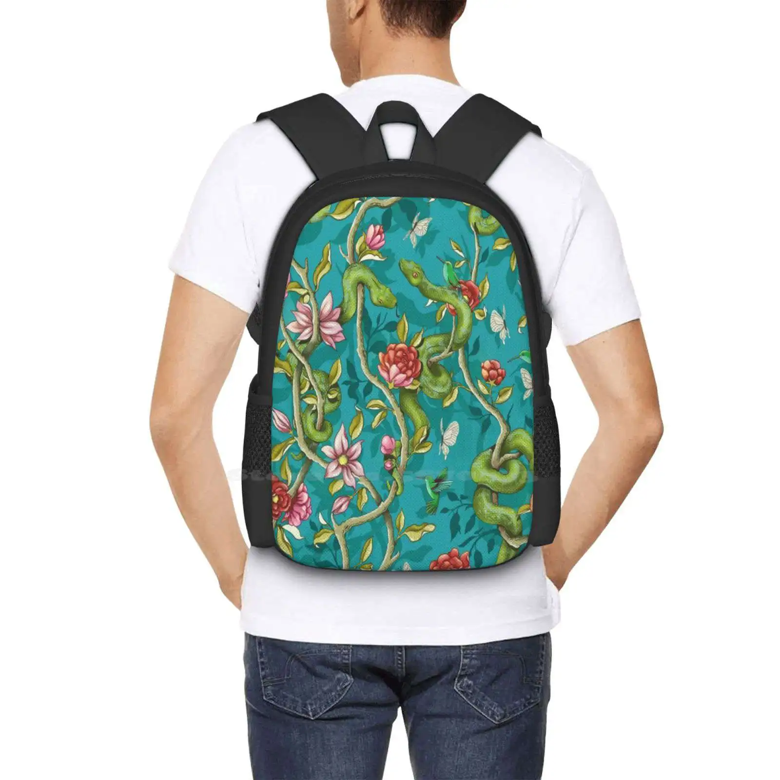 Canção da manhã-Mochila masculina e feminina, balança de cobra para adolescentes, turquesa verde, jardim floral floral, mochila para meninas