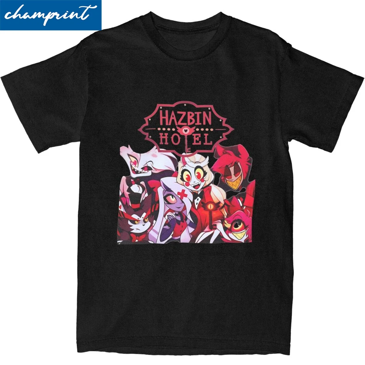 Retro Hazbins Hotels T-Shirt For Men Women Cotton Short Sleeve Angel Dust Crewneck Summer Tops