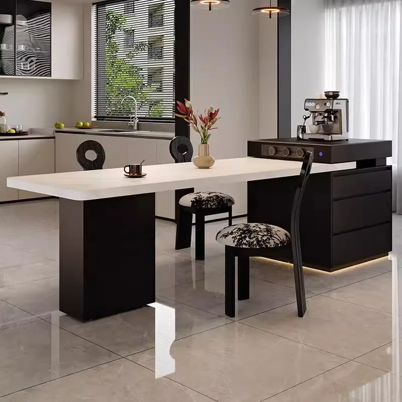 

Shimadai Italian minimalist rock slab retractable dining table Home guest restaurant Multifunctional tea with induction cooker
