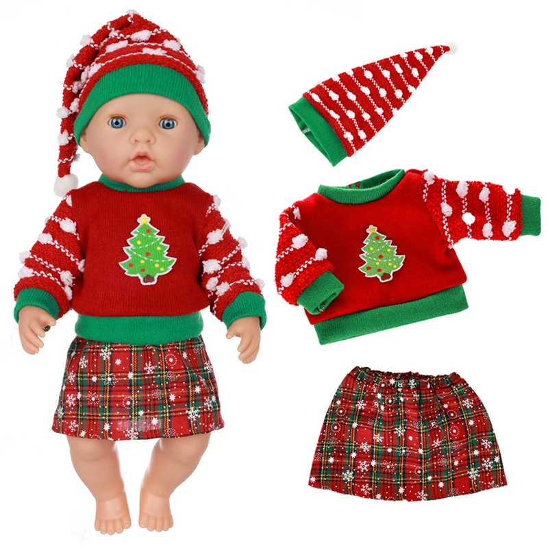 40cm Baby Doll Clothes Christamas Sweater Hat Dress Set For 17 Inch Girl Dolls Coat Toys Toys Wears