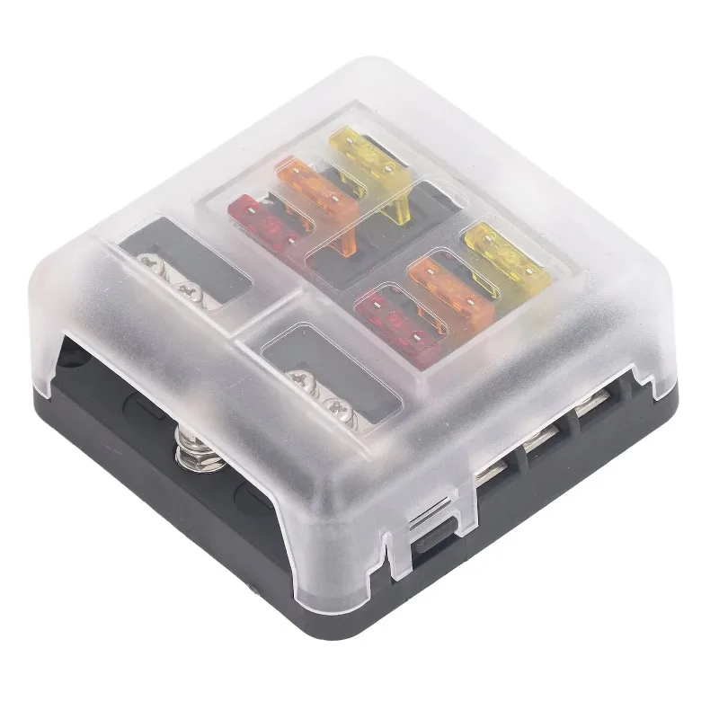Suitable for automobiles, 6-way fuse box with LED indicator, 12V-24V, safe multi-purpose fuse box, copper plated terminal