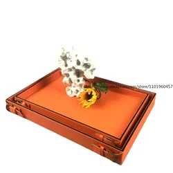 Leather Tray Nordic Creative Belt Buckle Metal Tray Round Decorative Plate Rectangular Home Storage Sample Room Decorations