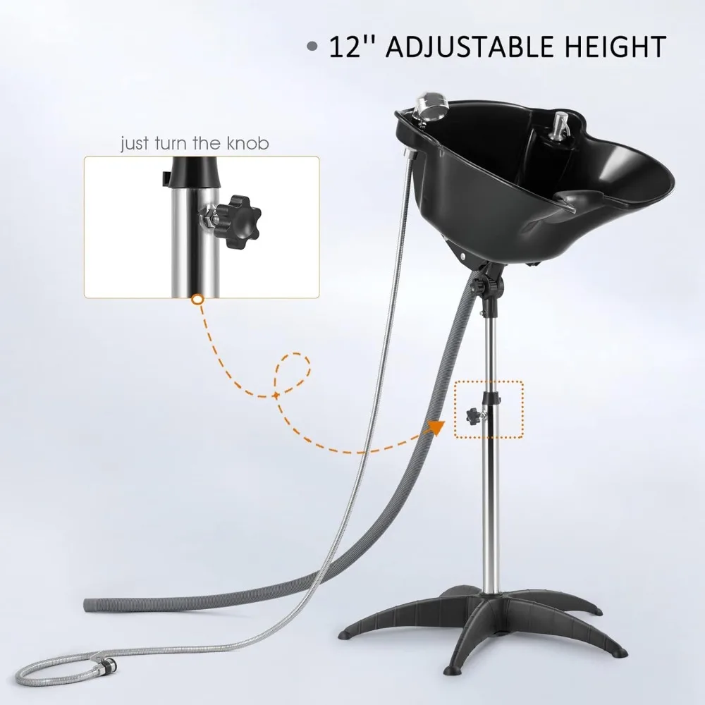 Portable Salon Sink with Adjustable Height and Drainage Outlet; Spray Nozzle with Switch, Wash Basin, Sand Dragon Chair