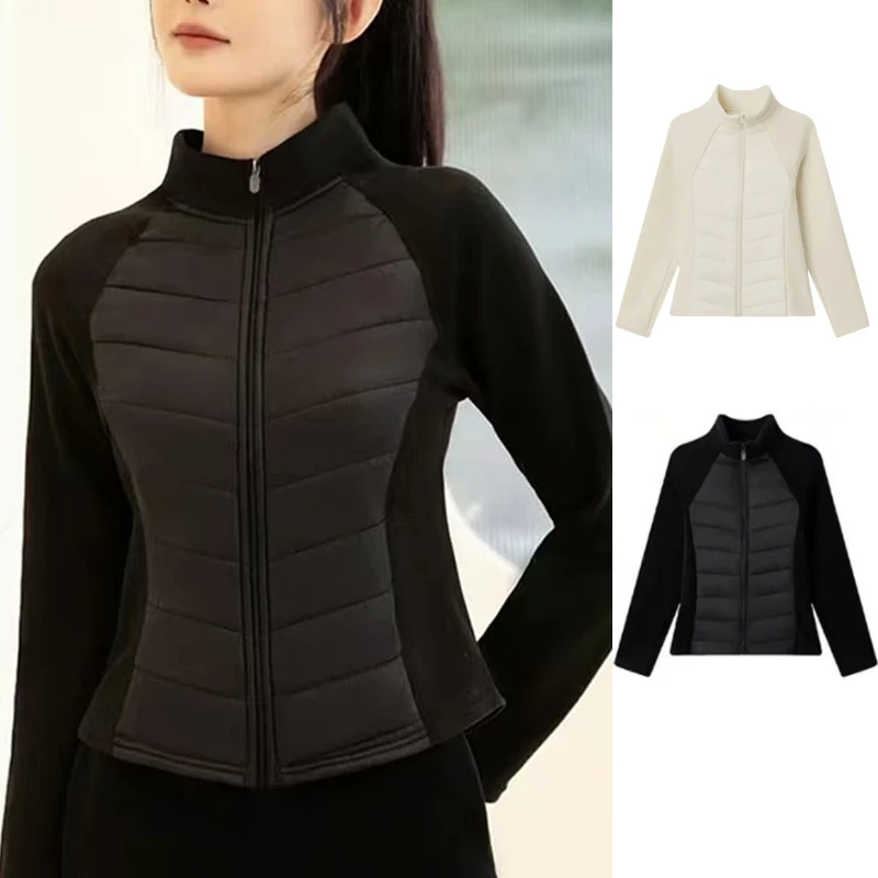 1pcs Womens Lightweight Warm Jackets Girls Stand Collar Long Sleeves Zippered Sport Run Coats Fashion Thicken Slim Fit Yoga Tops