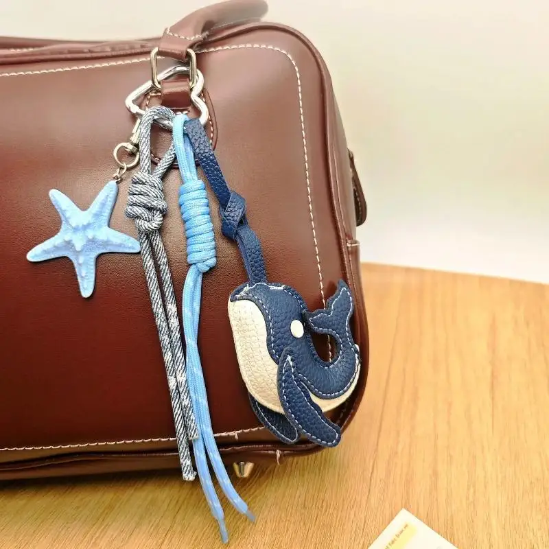 Exquisiter Blauwal-Anhänger Schlüsselanhänger Niedlicher Seestern Wal Geflochtenes Seil Auto-Taschen-Dekoration Kreatives Geschenk – Detail 7