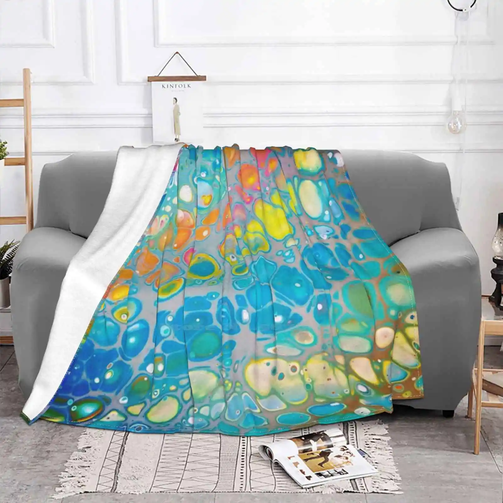 Rainbow Parade!! New Arrival Fashion Leisure Warm Flannel Blanket Rainbow Unicorn Original Art Seattle Abstract Cells Bubbles