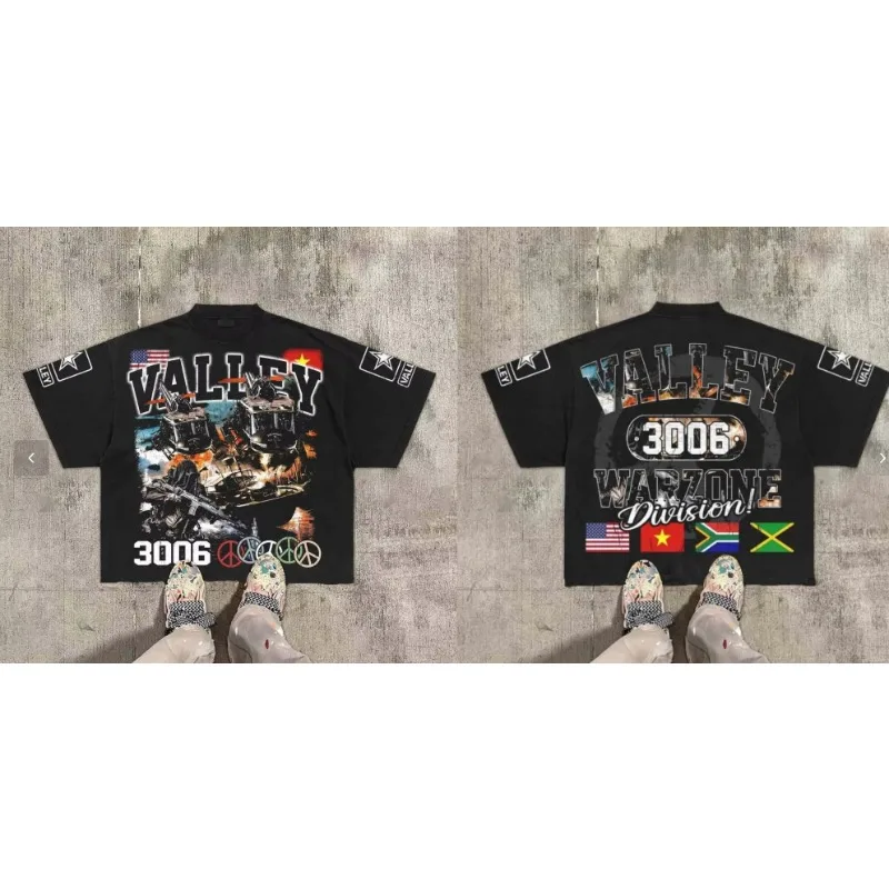 تي شيرت كلاسيكي من Warzone Valley Division جرافيك 100% قطن تي شيرت مقصوص تي شيرت للرجال والنساء بنفس النمط تي شيرت كبير الحجم #3