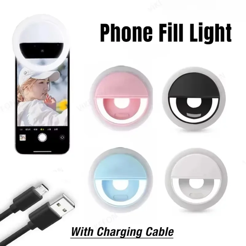 USB-зарядка, светодиодный кольцевой светильник для селфи, объектив мобильного телефона, светодиодная лампа для селфи, кольцо для iPhone, Samsung, Xiaomi, Huawei, телефон, светильник для селфи