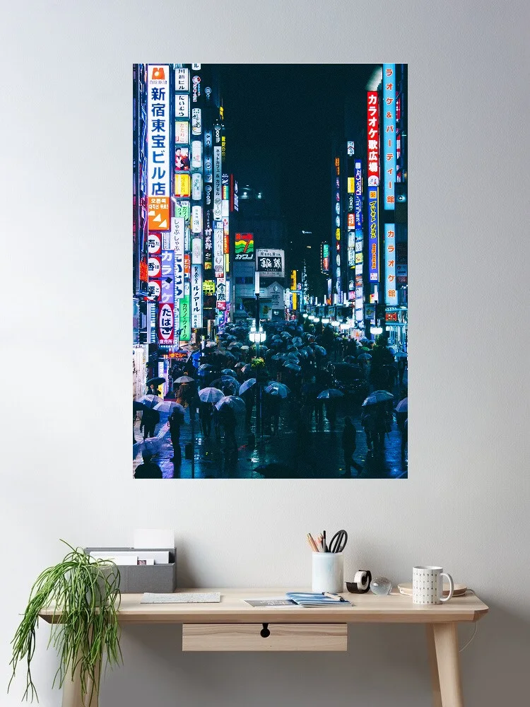 Tokyo Nightscape Art Print Canvas Poster, Living Room Decor, Home Wall Picture