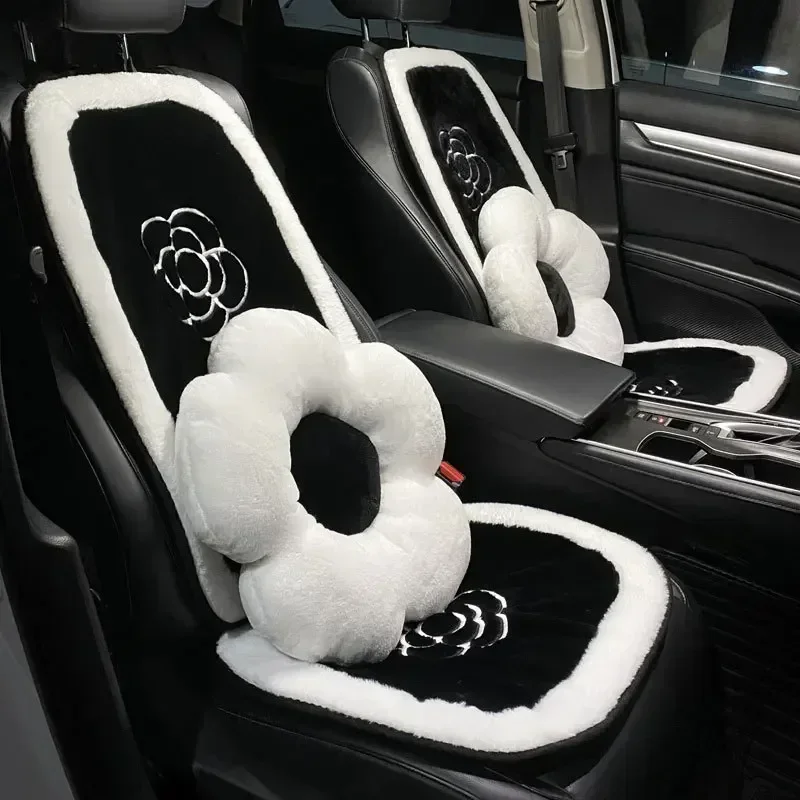 Universal Warm Plush Car Seat Cushion Minimalist Camellia Car Cushion Pad Winter Sponge filling Car Seat Cover Interior