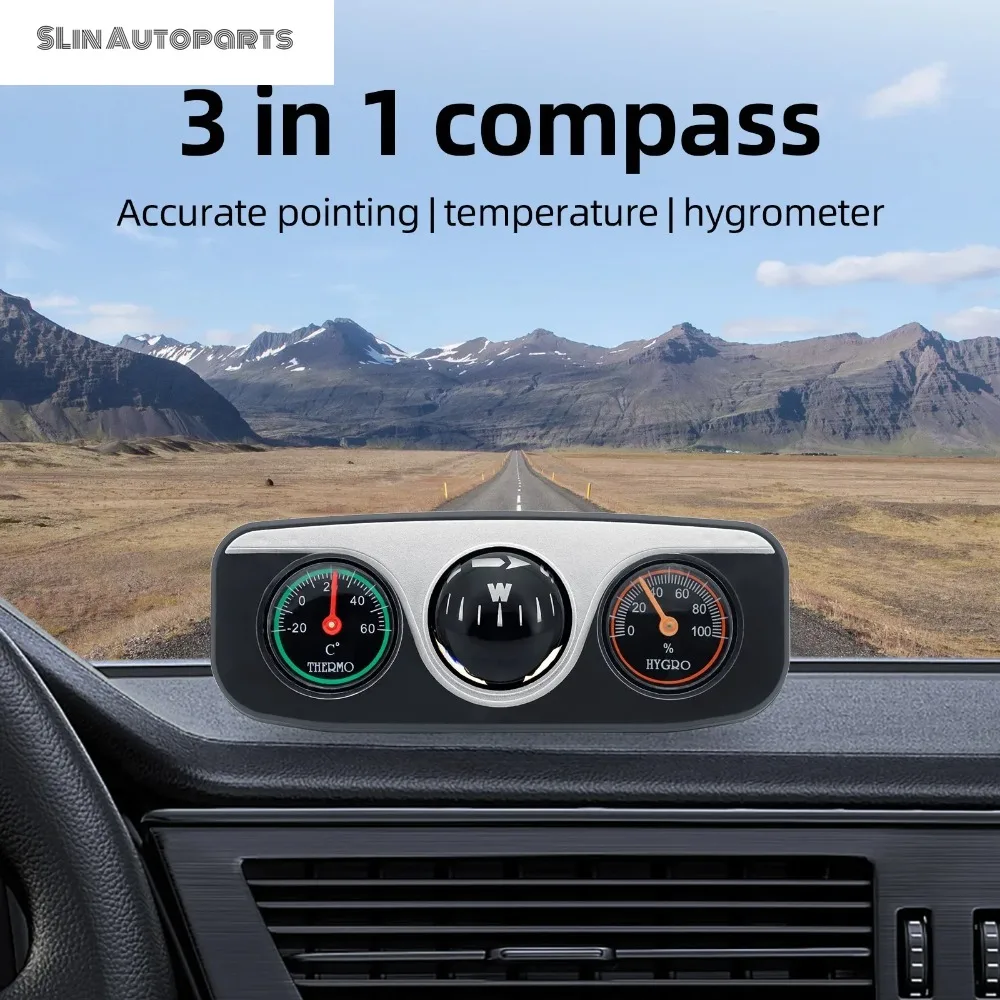 3 in 1 Guide Ball Interior Accessories Car Ornaments Compass Thermometer Hygrometer for Boat Truck Off Road 4x4 Multi-functional