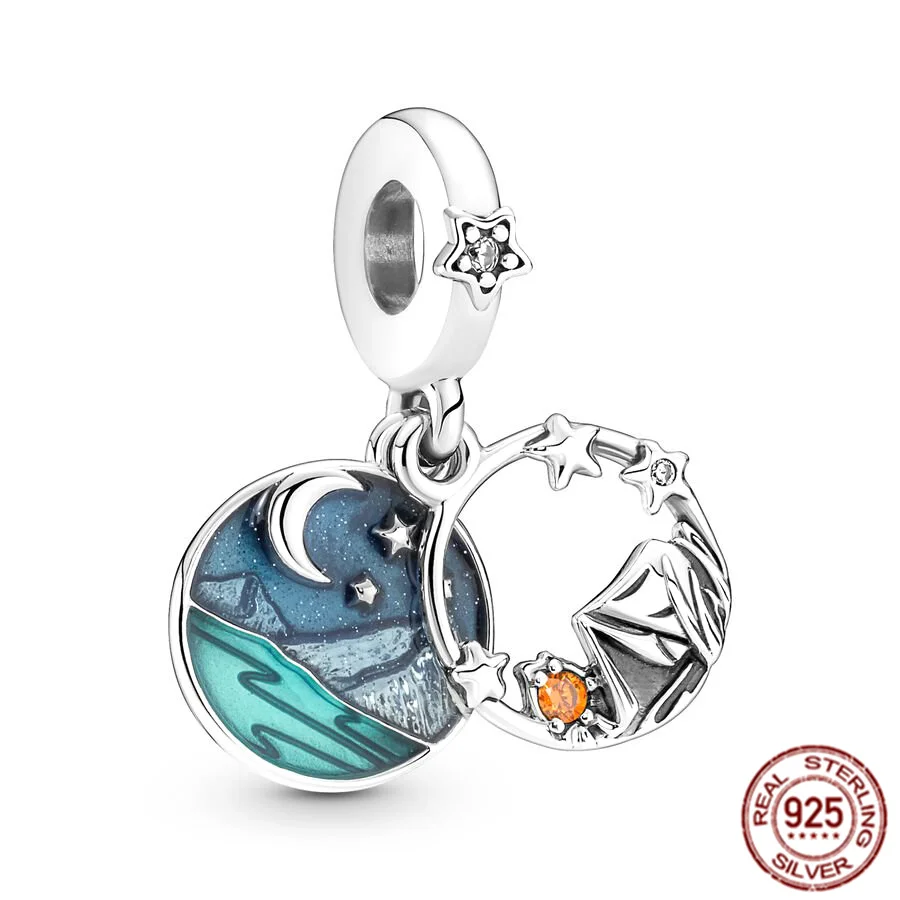 Colgante de plata de ley 925 con diseño de cielo nocturno, abalorio de doble y Forever Sisters, compatible con pulsera Pandora Original, regalo de joyería, novedad