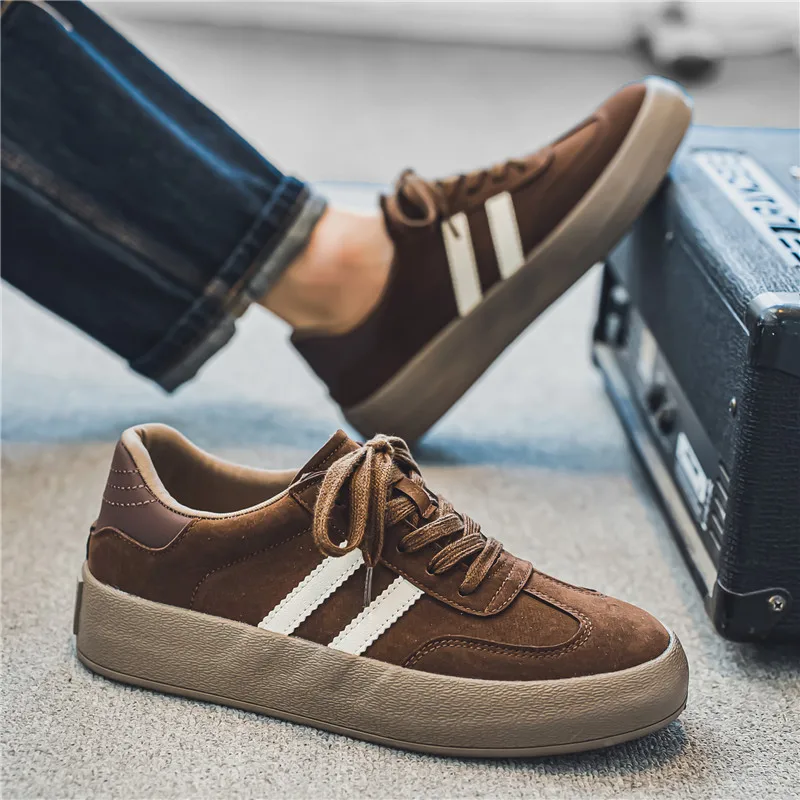 Classic Brand Men Brown Suede Sneakers 2024 Fashion Low-top Men\'s Trendy Skate Shoes Comfort Casual Vulcanized Sneakers Men