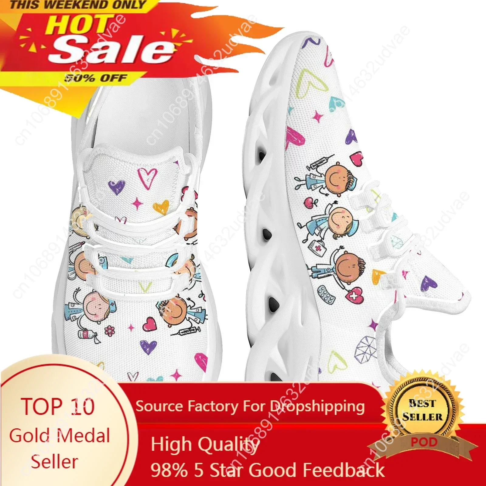 

Cartoon Doctor Nurse Shoes for Women Female Flats Shoes Running Sneakers Light Mesh Ladies Footwear chaussure femme