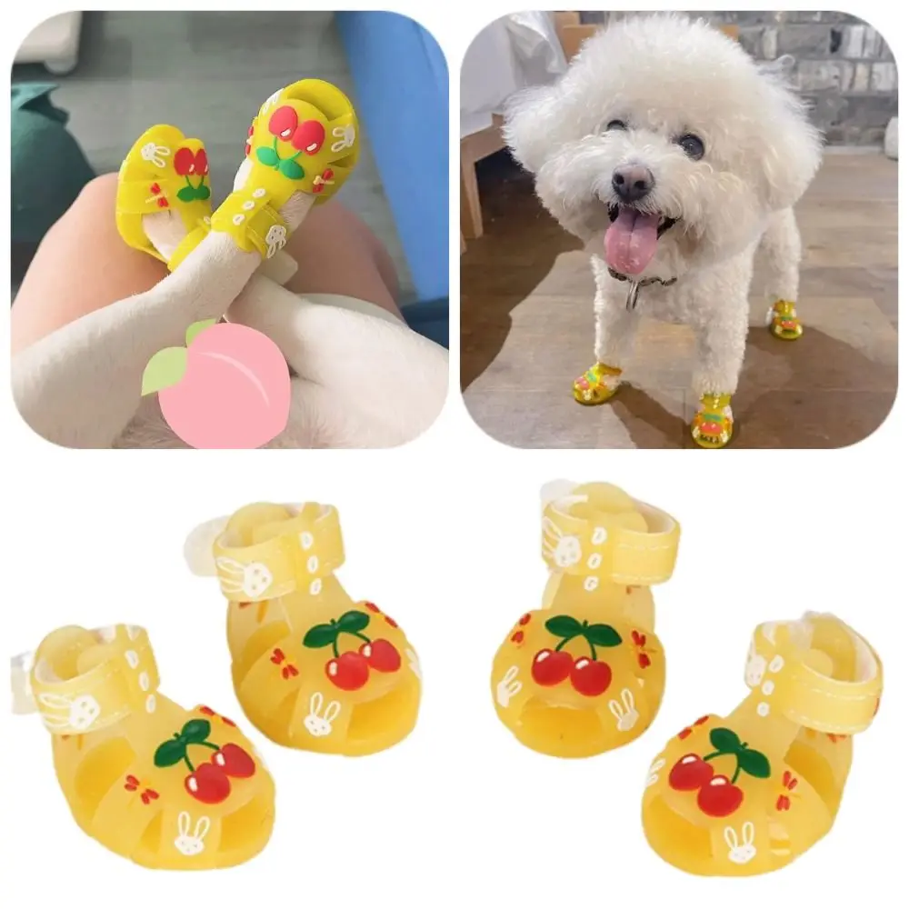 

4Pcs/Set Cartoon Dog Summer Jelly Sandals Non-slip Adjustable Breathable Dog Shoes Comfortable Soft Hollow Puppy Shoes