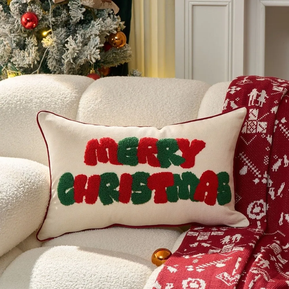 New Merry Christmas Throw Pillow Case Embroidered Design Soft Pillow Cover Colorful 30x50 45x45 Party Pillowcase Holiday Decor