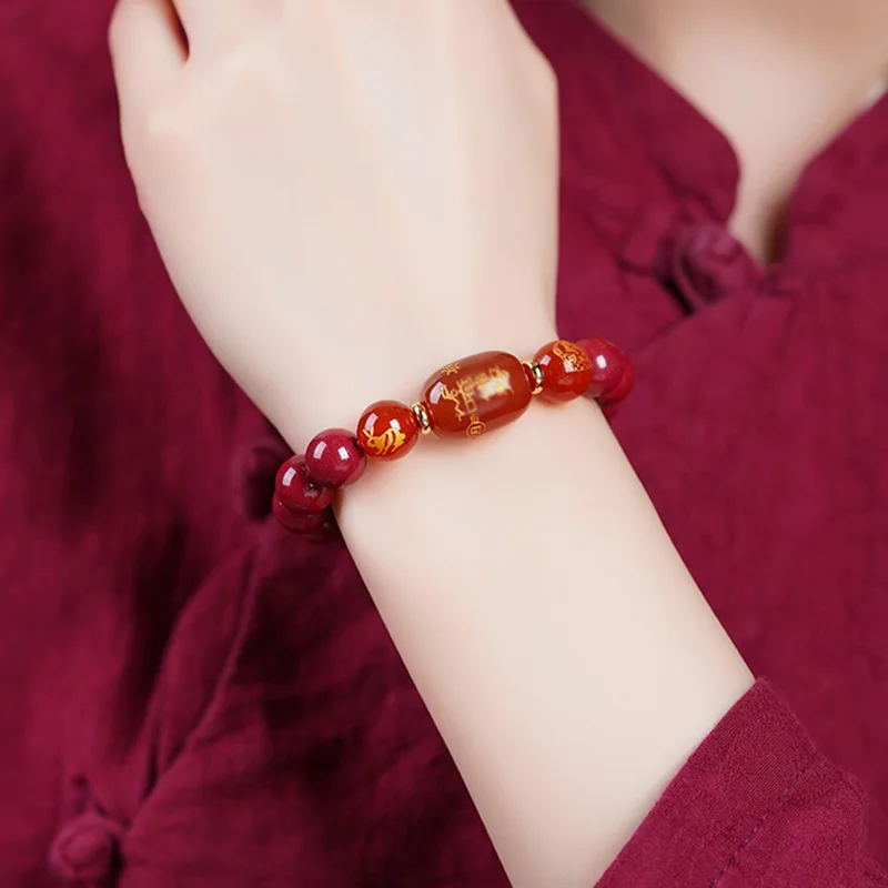 2024Year of the Dragon Birth Year Purple Gold Sand Bracelet Cinnabar Lucky Beads Bracelet Female Male Dragon Auspicious Body Pro