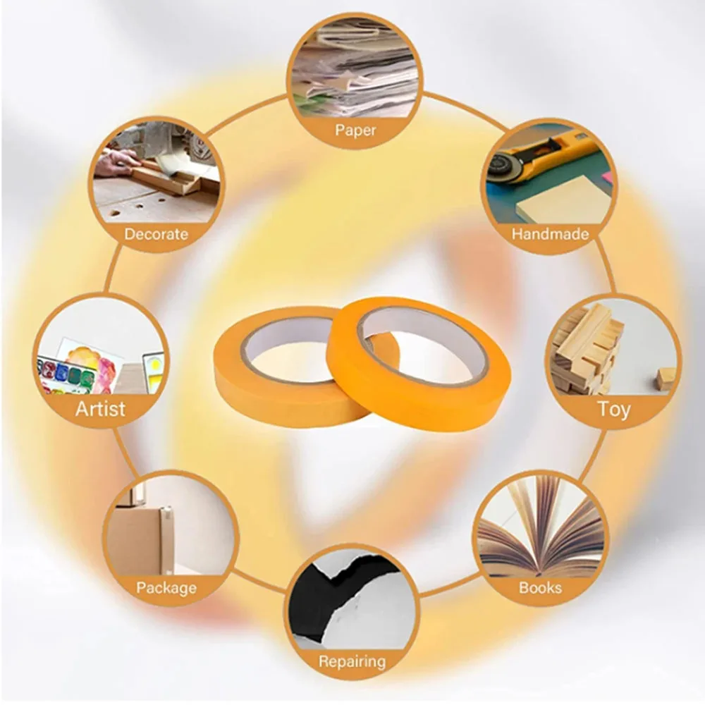 50M Yellow Masking Tape, Width 1.2,1.8,2.0,2.4,3.0,4.0,5.0, Precision Model Spray Coating Masking Wide Coverage Tape