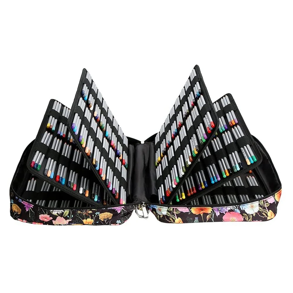 A01E-Portable Colored Pencil Case 480 Slots Pencil Case Or 320 Gel Pen Case Organizer With Strap For Student Or Artist