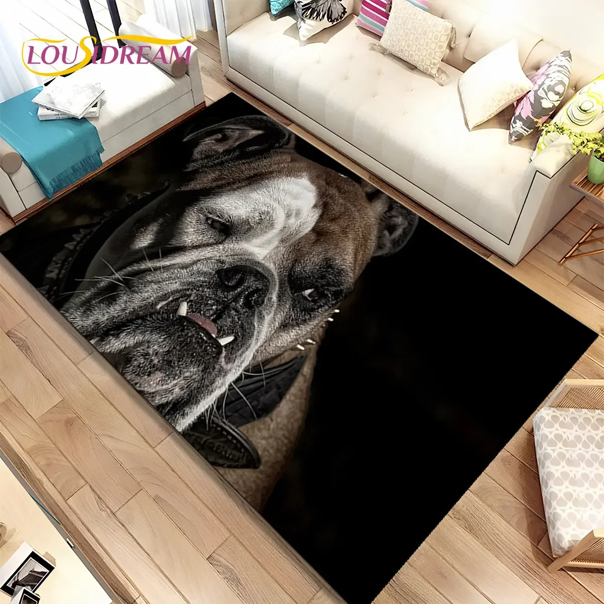 HD-Cartoon French Pit Bull Dog Pet  Area Rug,Carpet Rug for Home Living Room Children Bedroom Sofa Doormat Decor,Non-slip Floor