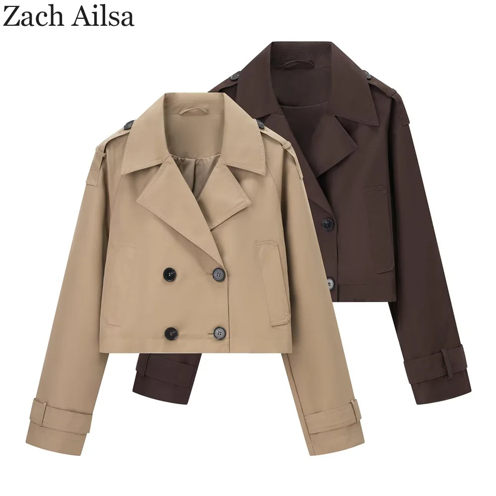 

European and American style foreign trade women's clothing new 2025 fashionable double breasted lapel short windbreaker