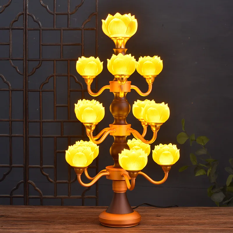 LED Colored Glaze Lotus Lamp Lamp for Buddha Worship Pilot Lamp Buddha Lamp Buddha Front Fairy Home Worship Lamp Colorful Nine