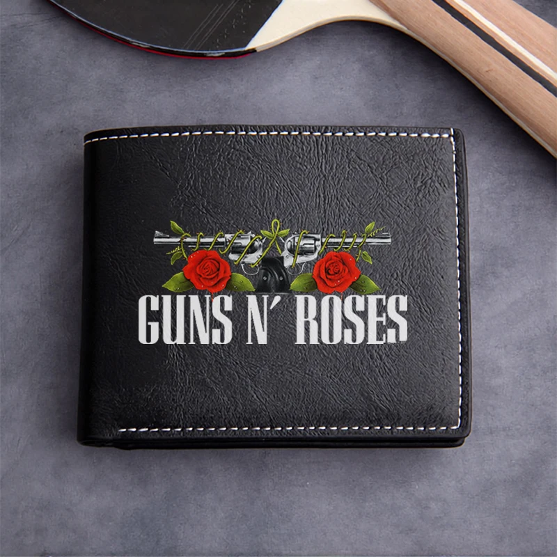 GUNS N ROSES Premium PU Leather Wallet for Men Lightweight Durable Compact Design with Iconic Band Logo and Elegant Stitching