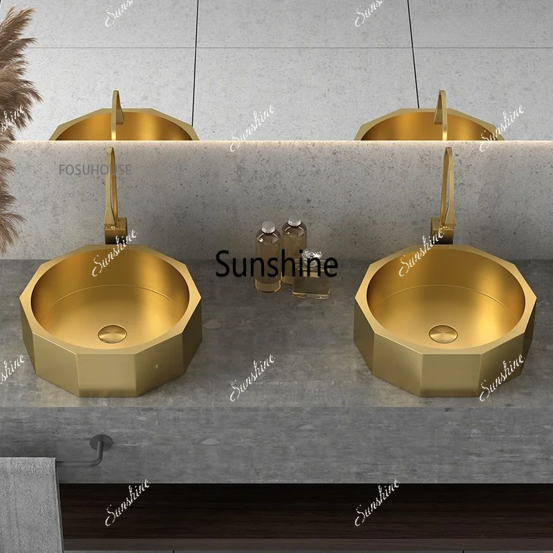 Light Luxury Stainless Steel Hotel Bathroom Washing Sinks Bathroom Washbasins Gold Bathroom Sinks Household Balcony Washbasin XX