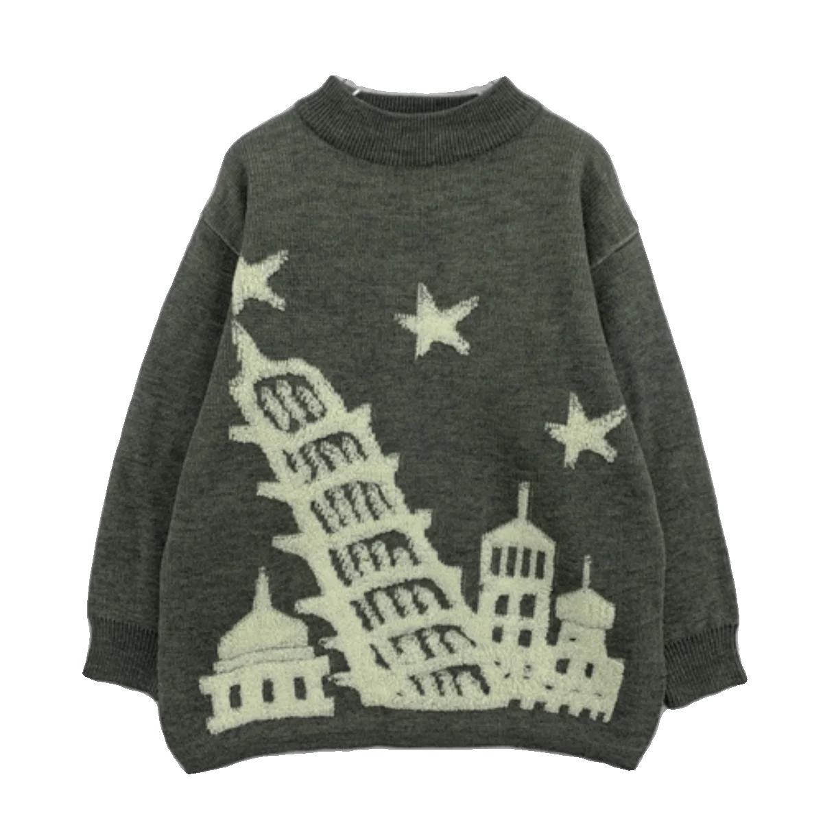 ヴィンテージ風カレッジ風ゆったりカジュアルレディースセーター漫画アニメ柄暖かいニットウール混紡丸首シングルボタン留め