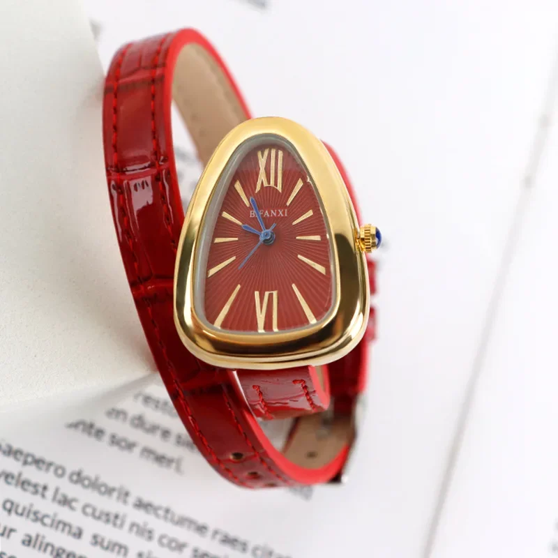 Snake Shape Quartz Women's Watches White AAA Top Leather Strap Watch Women Luxury Diamond Gold Head Design Red Fashion Watches